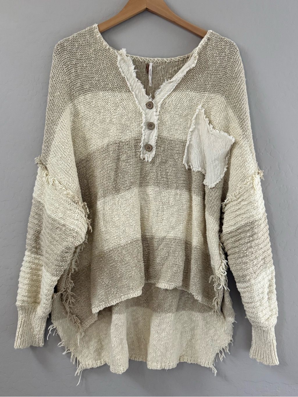 Free People Road Trip Fringe Knit Henley Sweater